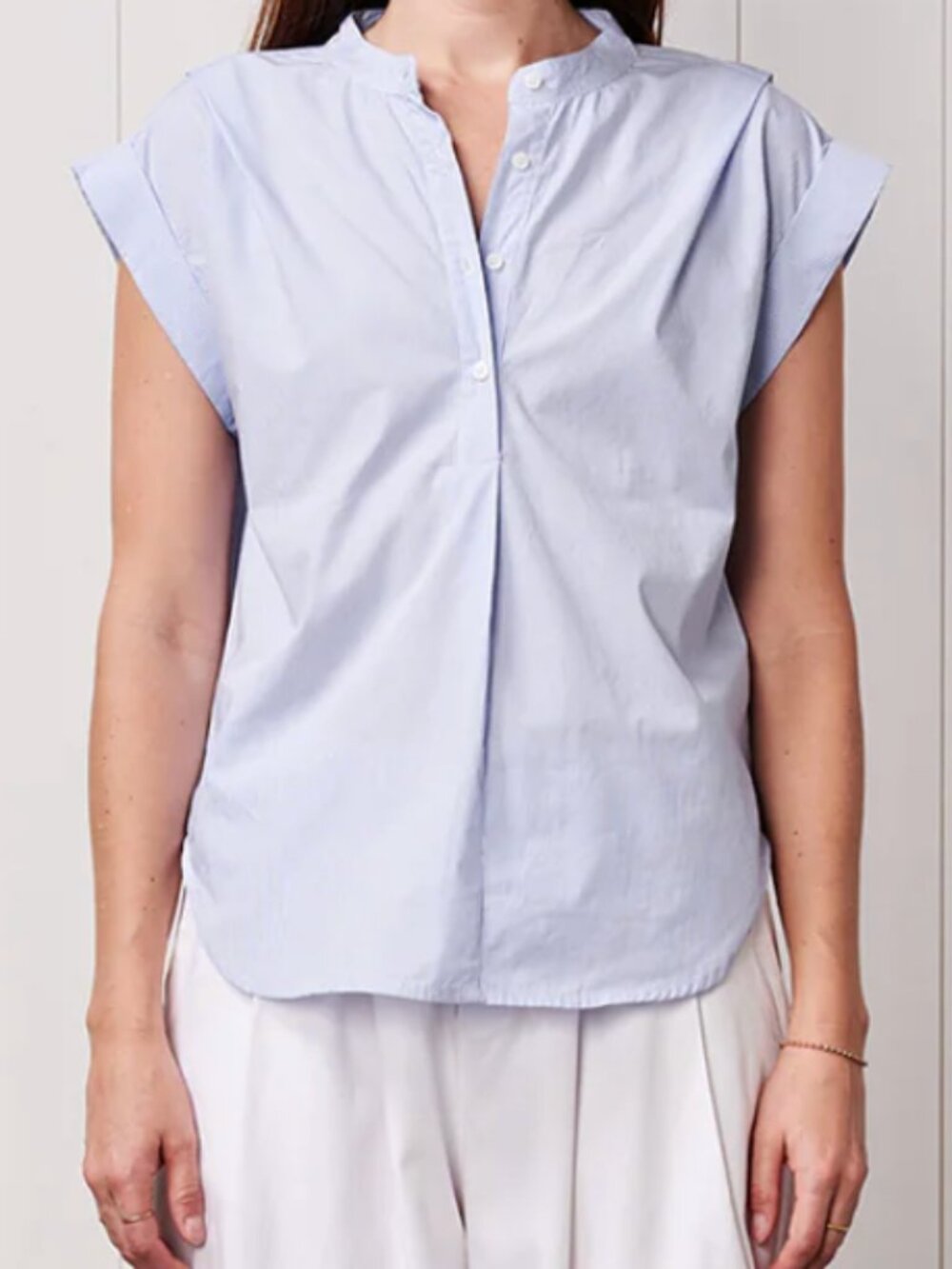 Stateside James Pinstripe Henley in Dove Blue Size S NWT $158